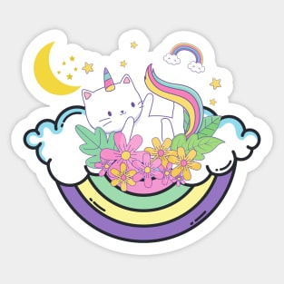 Caticorn on Rainbow Bed Chilling Sticker